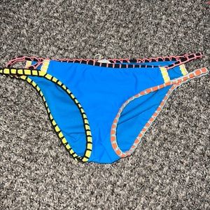 blue bathing suit bottoms with crochet